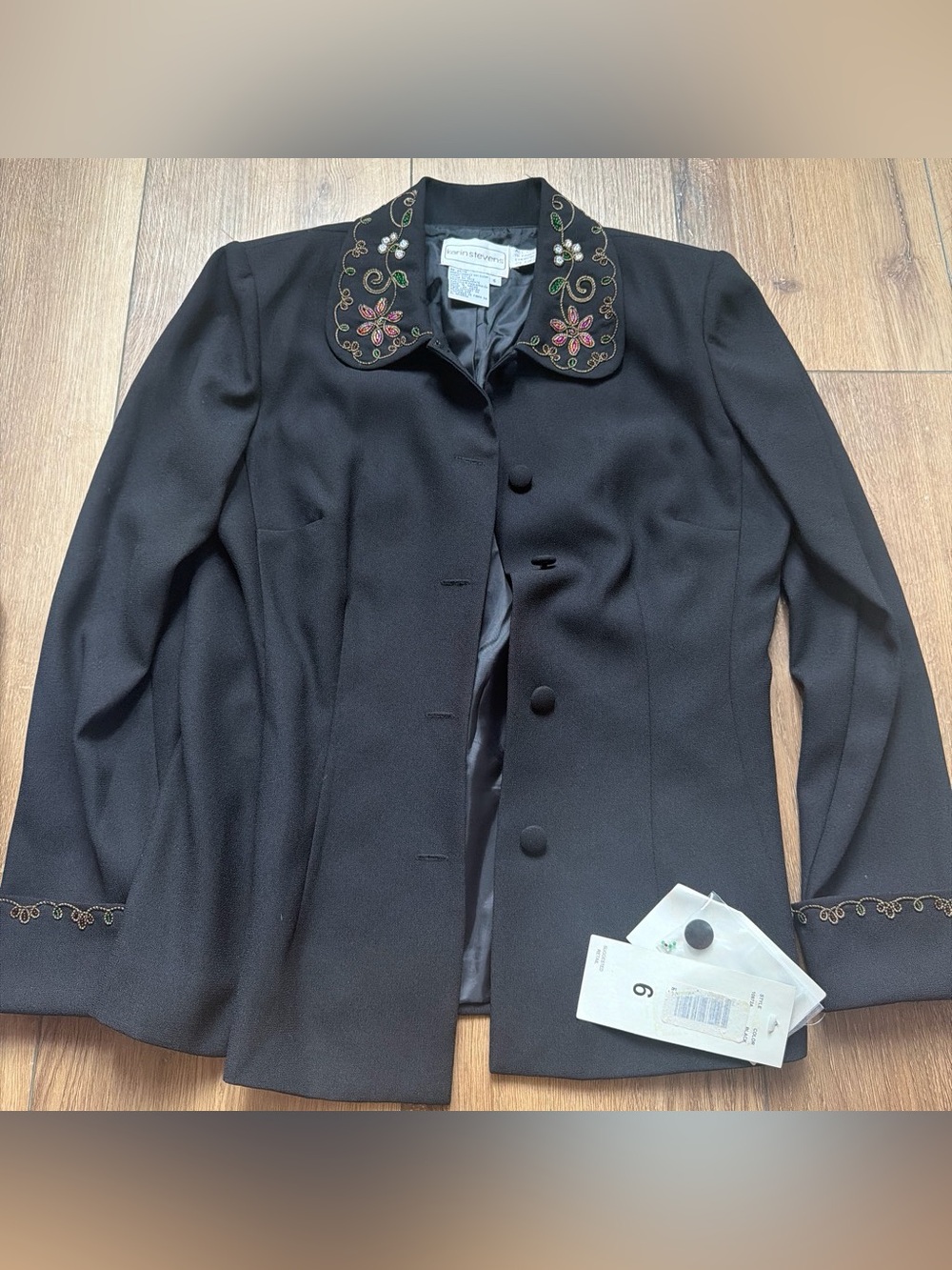 karin stevens Black Embroidered Beaded Collar Jacket